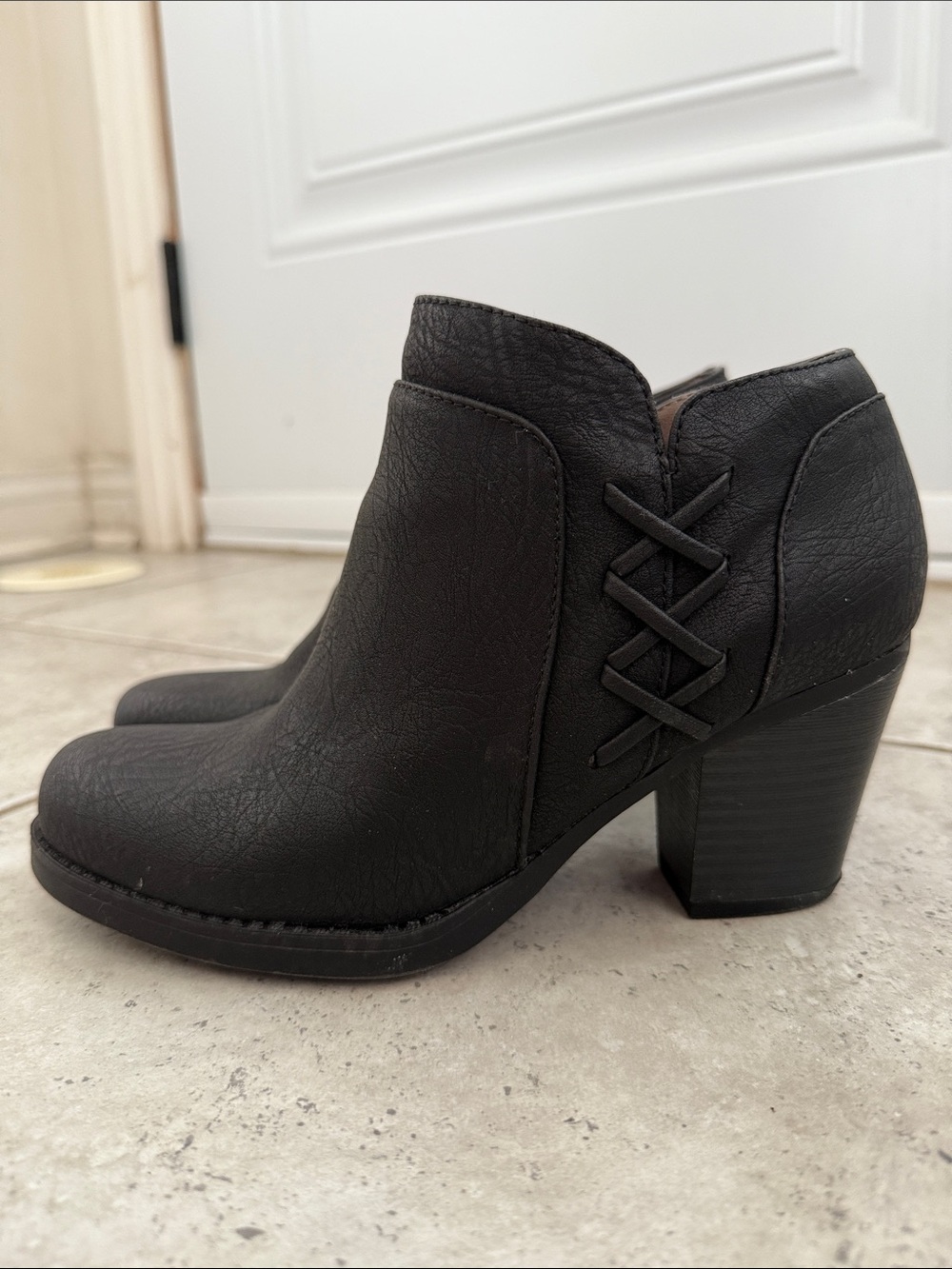 Women’s Black Ankle Leather Boots with Block Heel